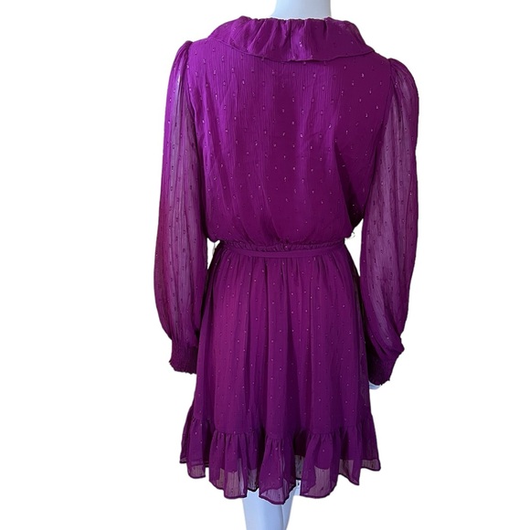 NWT Taylor Women’s Metallic Surplice V-Neck Long Sleeve Ruffled Trim Mini Dress - Picture 7 of 14